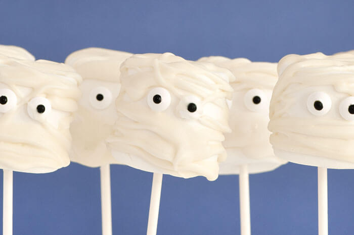 Halloween Mummy Candy Dipped Marshmallows - Three Olives Branch